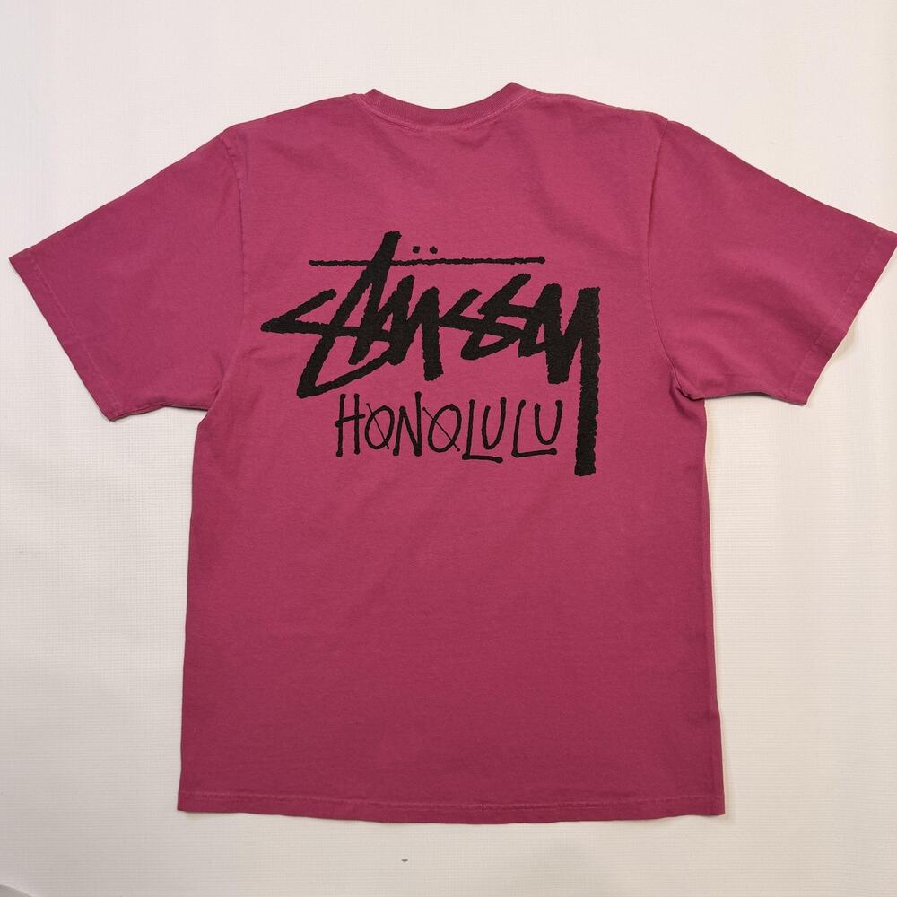 Stussy Honolulu Shirt Mens Medium Pink Berry Graphic Tee Streetwear Short Sleeve
